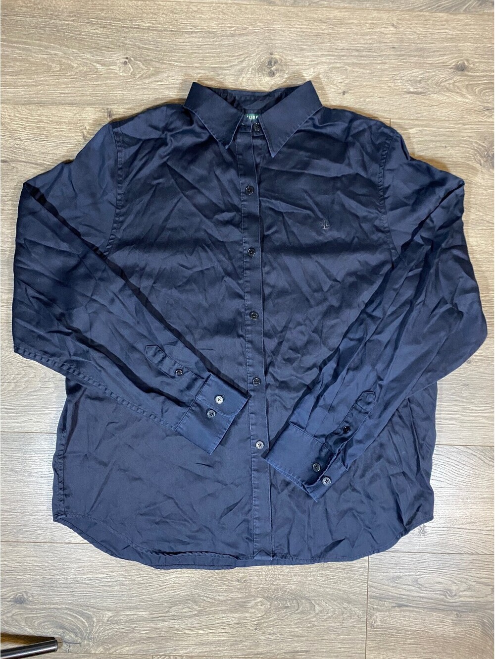 Lauren Ralph Lauren Shirt Mens L Navy Blue Cotton Button Up LRL Logo Long Sleeve